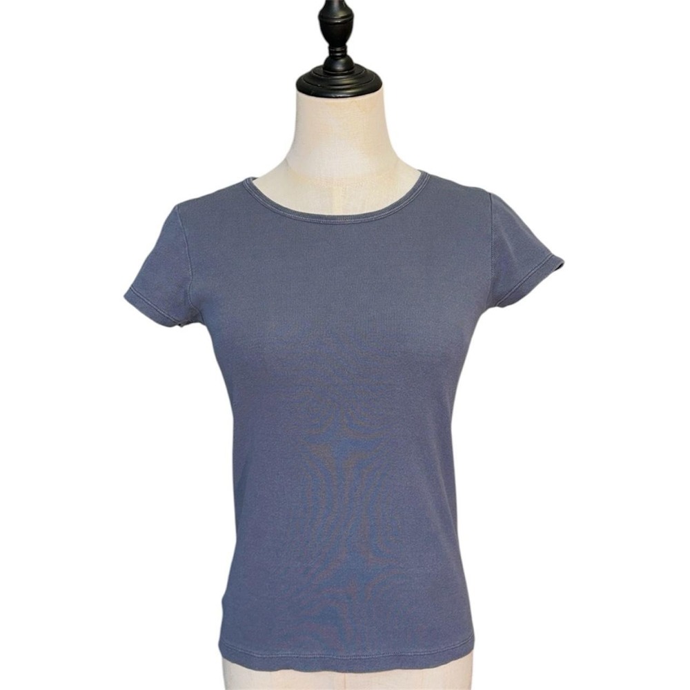 Gap Ribbed Baby Tee Women Large Blue Excellent Short Sleeve Basic 90s Style